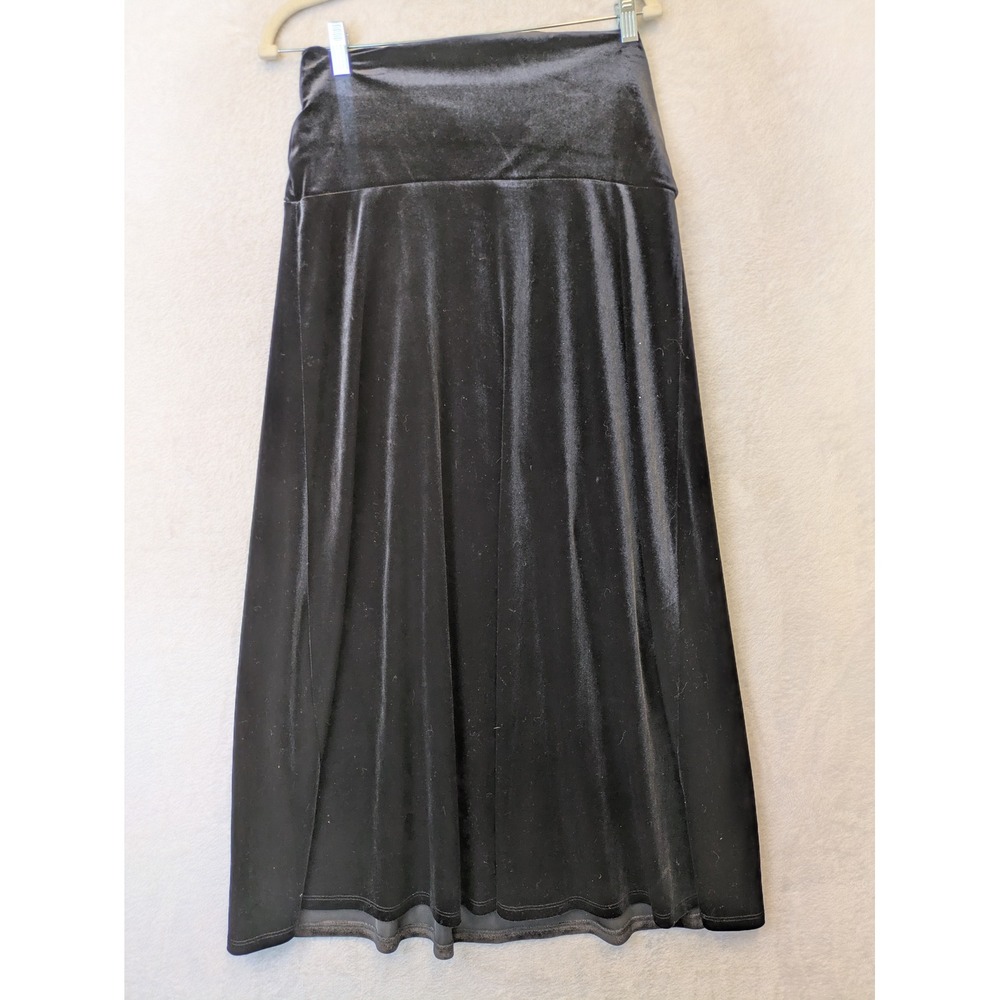Sunny Leigh Skirt Women's Small Black Velvet High Waisted Midi Stretch Solid